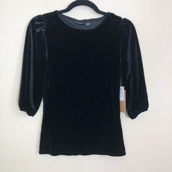 New Halogen Black Velour 3/4 Sleeve Blouse - Picture 3 of 10